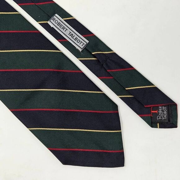 ROBERT TALBOTT SILK TIE BEL AIR COUNTRY CLUB GREEN BLUE STRIPE 4" X 56" - Picture 1 of 3